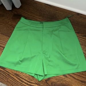 Zara Green Silky Satin Effect Pleated Shorts